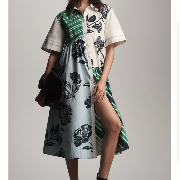 Anthropologie x Maeve Mixed-Print Buttondown Dress L - Picture 3 of 14